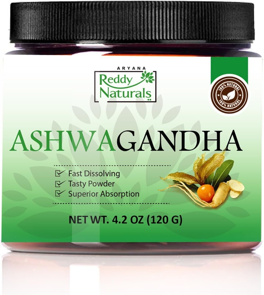 Reddy Naturals Aryana Pure Organic Ashwagandha Toz - High-Potency Root Extract with 10% Withanolides - Natural Orange Flavor for Stress & Energy Support - 4.2 OZ (120g)