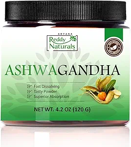 Reddy Naturals Aryana Pure Organic Ashwagandha Powder - High-Potency Root Extract with 10% Withanolides - Natural Orange Flavor for Stress & Energy Support - 4.2 OZ (120g)