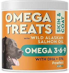 PAWFECTCHEW Fish Oil Omega 3 for Dogs - Allergy Relief - Joint Health - Itch Relief, Shedding - Skin and Coat Supplement - Alaskan Salmon Oil Chews - Omega 3 6 9 - EPA & DHA Fatty Acids
