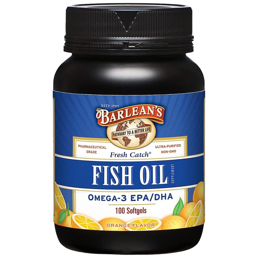 Barlean'ın Omega 3 Fish Oil Supplements, Erkekler ve Kadınlar için Tamam Softgels, 600 mg EPA ve DHA Fatty Asits, Orange Flavored, 100 Count