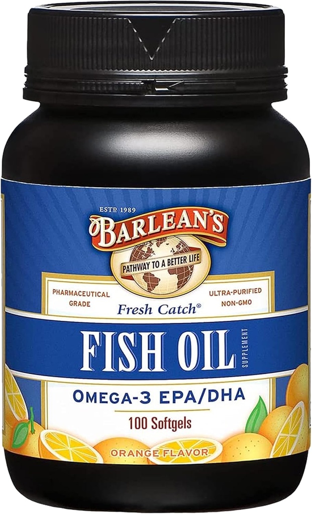 Barlean'ın Omega 3 Fish Oil Supplements, Erkekler ve Kadınlar için Tamam Softgels, 600 mg EPA ve DHA Fatty Asits, Orange Flavored, 100 Count