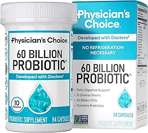 Physician's CHOICE Probiotics 60 Billion CFU - 10 Strains + Organic Prebiotics - Immune, Digestive & Gut Health - Supports Occasional Constipation, Diarrhea, Gas & Bloating - for Women & Men - 84ct