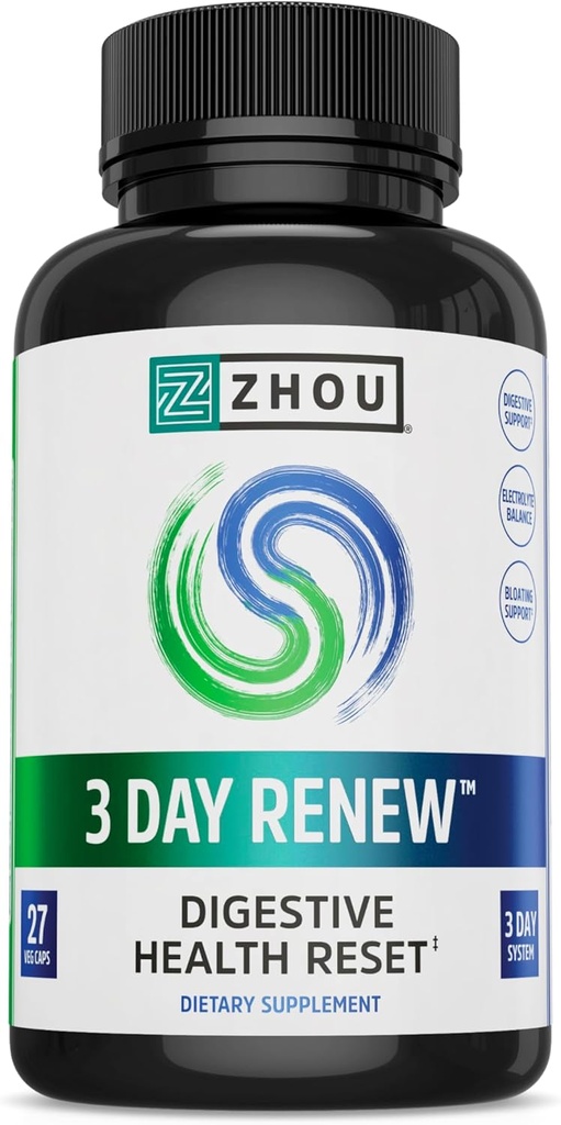 Zhou 3 Ημέρα Ανανέωση - Προβιοτικά για Digestive Υγεία, Προβιοτικά για τους άνδρες και τις γυναίκες, Gut Υγεία & Φυσική Αναστοιχειοθέτηση συμπλήρωμα υποστήριξης με Τζίντζερ και Αλόη - 27 Veg Caps