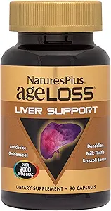 Natures Plus AgeLoss Liver Support - 90 Capsules - Artichoke, Milk Thistle & Choline - Vegetarian, Gluten Free - 30 Hizmet