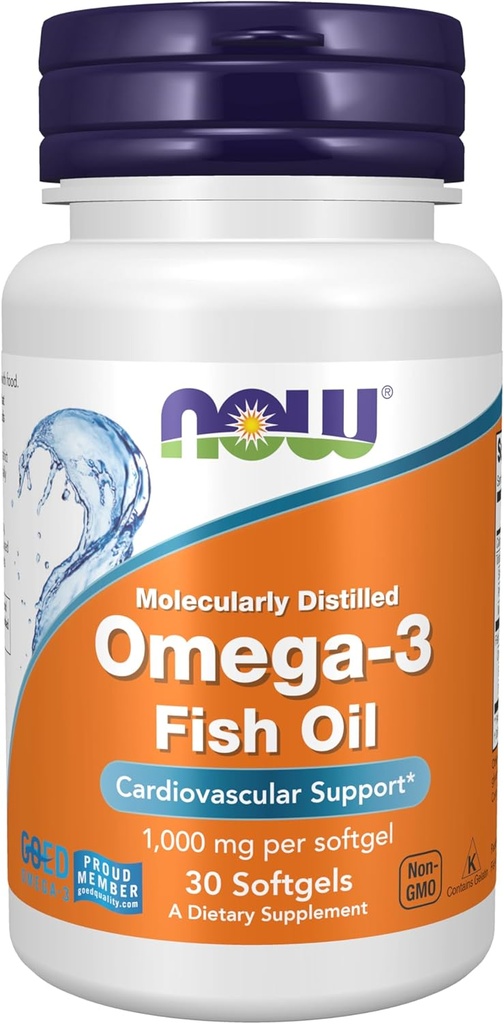 NOW Συμπληρώματα τροφίμων, Omega-3 180 EPA / 120 DHA, Μοριακά Αποσταγμένο, Καρδιαγγειακή Υποστήριξη*, 30 Softgels