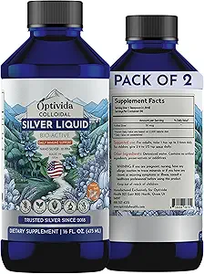 Optivida Health Collidal Silver Liquid (2 Pack) – Premium Nano Silver Collidal Supplement for Daily Wellness & Immune Support, Natural Liquid Silver Hydrosol for Adults & Kids, Non-GMO, Gluten-free