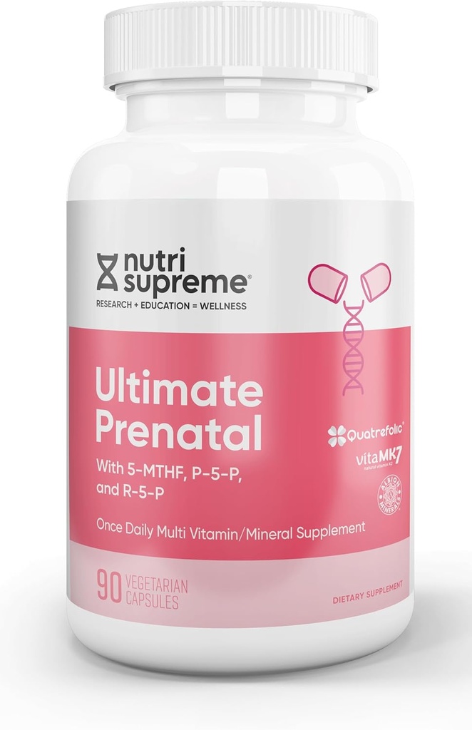 Nutri Supreme Prenatal Vitamin, Prenatal Vitaminler Yüksek derecede Absorbable Torch Folate, One Per Day Prenatal Multivitamin with Iron, Kosher, Capsules, 90 Count