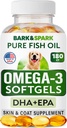 BARK&SPARK Omega 3 for Dogs - 180 Fish Oil Yumuşakgels for Dog Shedding, Skin Alerji, Itch Relief, Hot Spots Tedavisi - Ortak Sağlık - Cilt ve Ön Giyim - EPA & DHA Fatty Asits - Salmon Oil