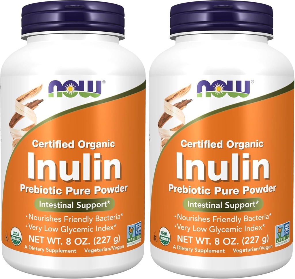 Şimdi Supplements, Inulin Prebiyotik Pure Toz, sertifikalı Organik, Non-GMO Projesi Doğrulandı, Intestinal Support*, 8-Ounce (Pack of 2)