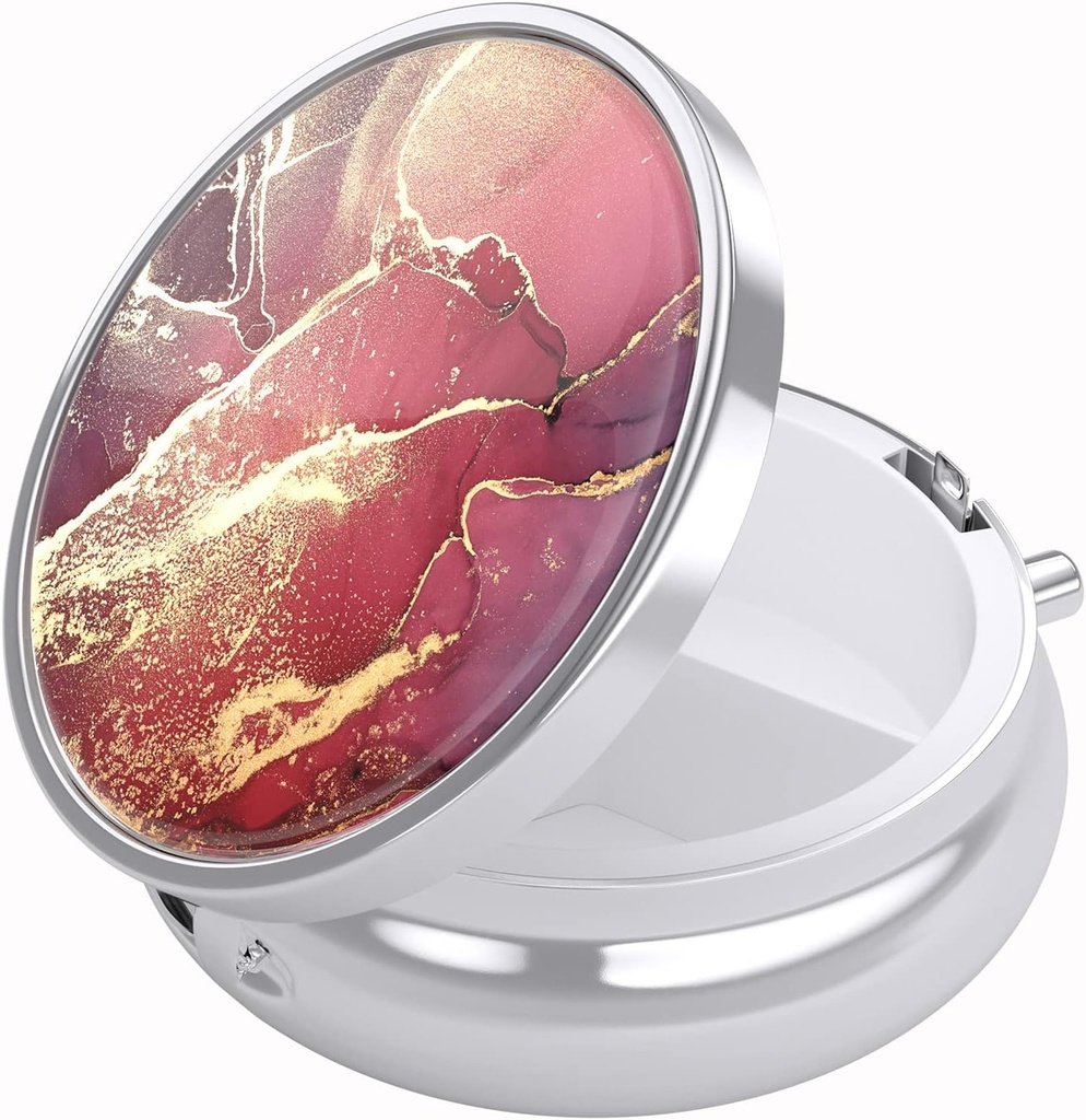 Nipichsha Pill Box, Küçük Pill Case for Purse & Pocket, Cute Travel Medicine Organizer, Portatif Tıp Konteynerleri Vitaminleri, İlaçları, Fish Oil & Supplements, Red Mermer