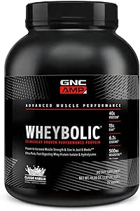 GNC AMP Wheybolic Clinically Proven Protein Powder, 40g Whey Protein, BCAA, Leucine, Increases Muscle Strength, Muscle Building, 3rd Party Tested, Gluten Free, Classic Vanilla, 25 Servings