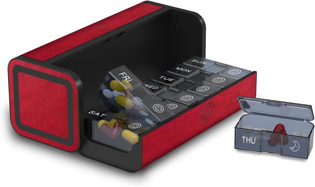 Pill Organizer 2 Times a Day, Am Pm Two Daily Pill Case, Detachable Large Travel Pill Box 7 Day, Weekly Pill Container for Vitamin Medicine Supplement Fish Oil (Red)