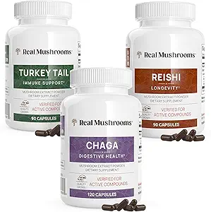 Reishi 415 Longevity Capses (90ct), Turkey Tail Mushroom Extract Immune Support (90ct), Chaga Extract Mushroom Supplement (120 caps)