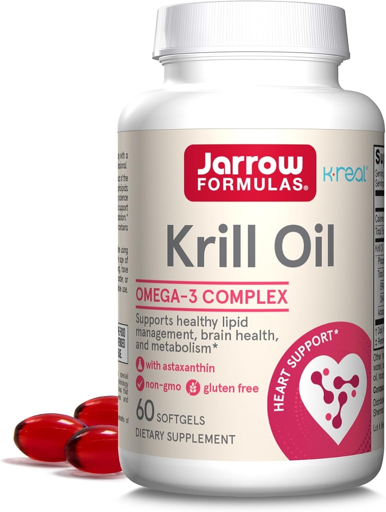 Jarrow Formulas Krill Oil - Phospholipid Omega-3 Kompleks with Astaxanthin - 60 Softgels - 30 Hizmet - Destekler Lipid Yönetimi, Metabolism, Brain & Heart Health - EPA & DHA - Gluten Free - Non-GMO