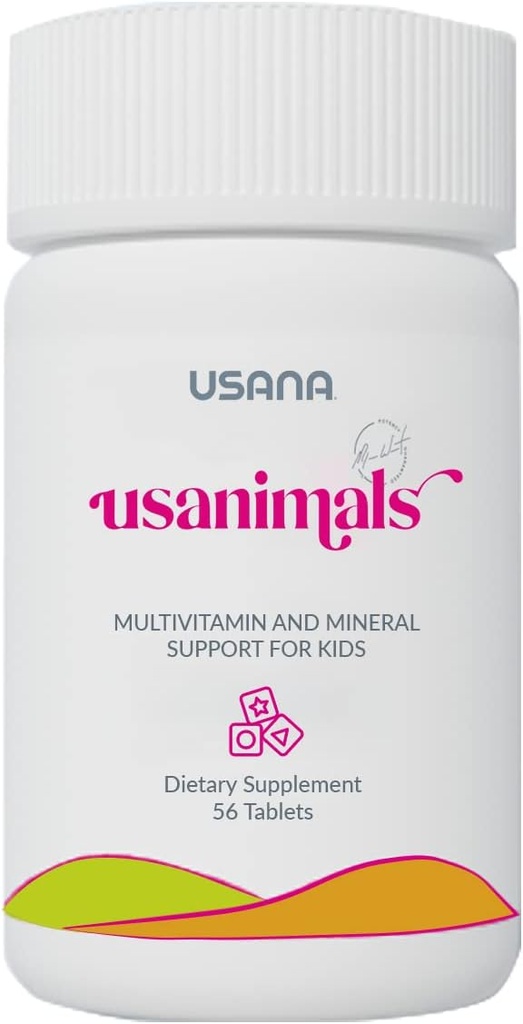 USANA Usanimals Multivitamin for Kids - Daily Chewable Tablets with Vitamins A, C, D, E, B6, B12, Zinc, Iron - Υποστηρίζει την Ανοσοποιητική, Οστική & Εγκεφαλική Υγεία - Βασικά θρεπτικά συστατικά για ηλικίες 2-12 - 56 Tablets