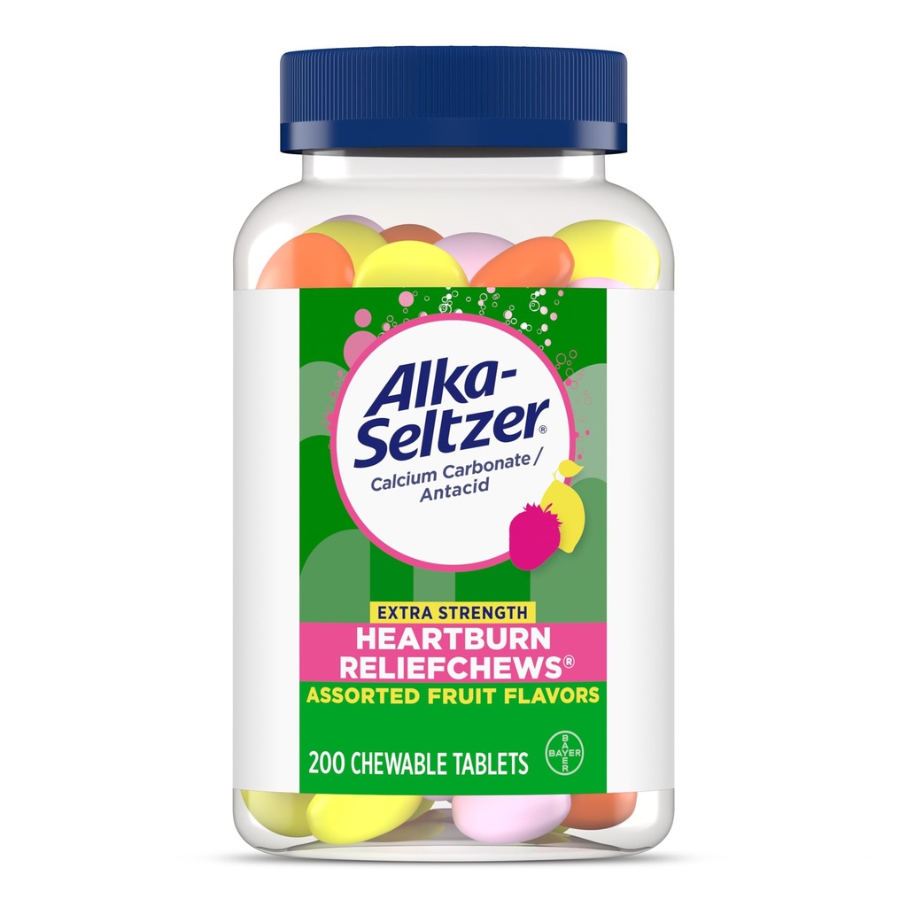 Alka-Seltzer Extra Strength Heartburn Relief Chews, Αντιόξινο για γρήγορη καρδιακή καύσου και όξινη δυσπεψία Relief Στο Go, 200 Ct