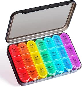 Weekly Pill Organizer 3 Times a Day - Odaro 3 Times a Day Large Pill Box 7 Day, Portable Pill Case, Daily Medicine Organizer for Vitamins, Supplement and Medication (Μαύρο)