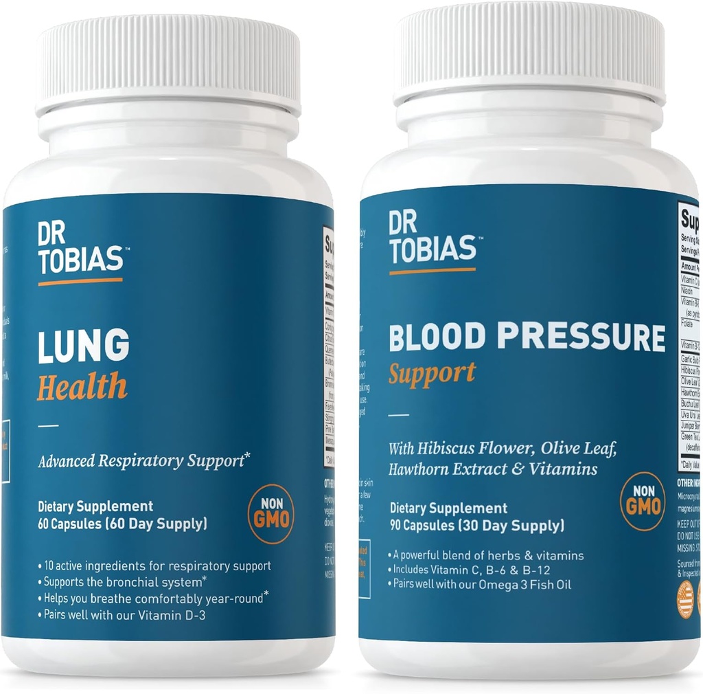 Dr. Tobias Lung Health & Blood Printing Support Supplements, Lung Cleanse & Detox, C, B6, B12, Nicin, Folate & Detox, Supports Normal Circulatory Health with Vitamin C, B6, B12, Nicin, Folate