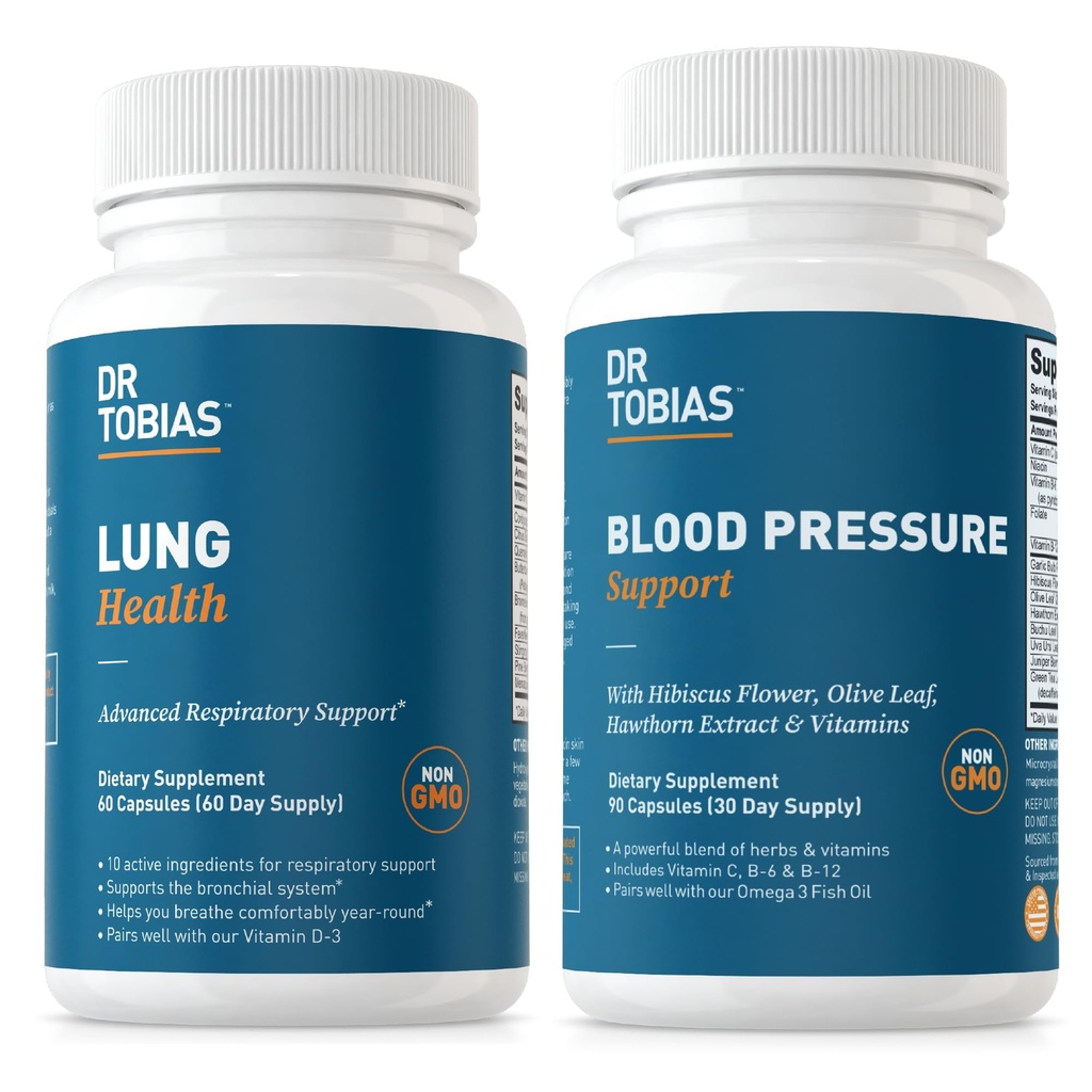 Dr. Tobias Lung Health & Blood Printing Support Supplements, Lung Cleanse & Detox, C, B6, B12, Nicin, Folate & Detox, Supports Normal Circulatory Health with Vitamin C, B6, B12, Nicin, Folate