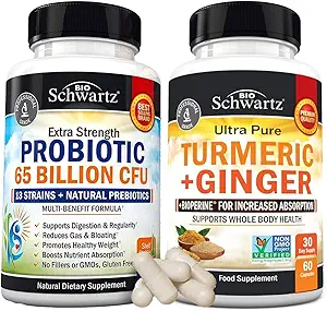 Βιολογικό Turmeric Curcumin και Ginger συμπλήρωμα (1 μήνας προσφοράς) Plus 65 δισεκατομμύρια CFU ημερήσιο συμπλήρωμα προβιοτικών (1 μήνας προσφοράς)