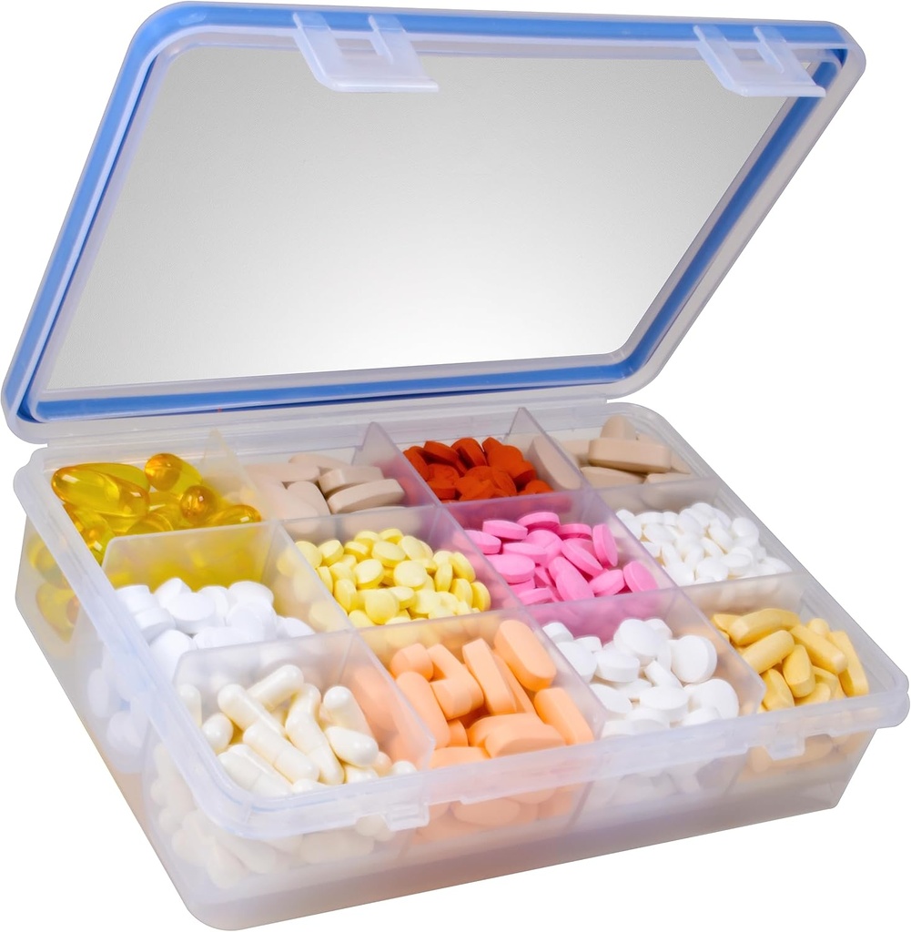 GMS 12 Vitamin Pill Organizer - Çok Boyut Birden Çok Supplements & Tabletler için Uygun - Kolay Kilitleme Lid ile Güvenli, Güvenli Tasarım - Tıp Kabini Organize ve Seyahat Için İdeal