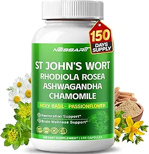 ST John's Wort 14-in-1 Natural Meeting with Rhodiola Ashwagandha Chamomile Holy Basil L-Theanine Valerian Passionflower - 150 Count - Made & Tested in the USA