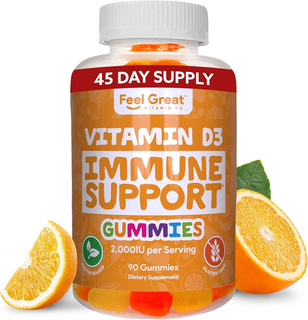 Yetişkinler için Büyük Vitamin D Gummies Hissediyor | Tropikal Flavored Vegetarian Chewable Vitamin D 2000 iu | Immune Support Supplement | Gluten Free | 45 Day Supply