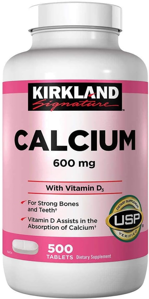 Kirkland Signature Calcium 600 mg. με βιταμίνη D3, 500 δισκία (4 Συσκευασία)
