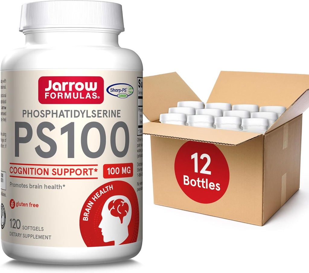 Jarrow Formulas PS100 Phosphatidylserine 100 mg, Beyin Sağlığı ve Biliş Desteği için Diyet Supplement, 120 Softgels, 40-120 Day Supply, 12 Paket