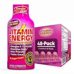 Enerji B12 11,000 Ekstra Kuvvetli Enerji Shot Pink Berry 48 Paketi, 260 mg Doğal Caffeine, B12 & B6, Nootropic Focus, Vitality, Zero Sugar, Gluten-Free, Vegan, Kosher, 1.93 fl ozzz