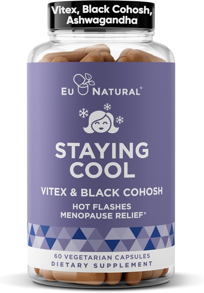 Cool Menopause Supplements for Women – Hormonal Hot Flash Relief, Kilo Support, & Night Sweats – Vitex Chaste Tree & Black Cohosh – 60 Vegetarian Soft Capsules