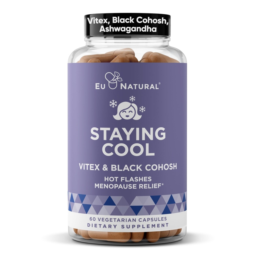 Eu Natural Staying Cool Menopause Supplements for Women - Hormonal Hot Flash Relief, Weight Support, & Night Sweats - Vitex Chaste Tree & Black Cohosh - 60 Vegetarian Soft Capsules