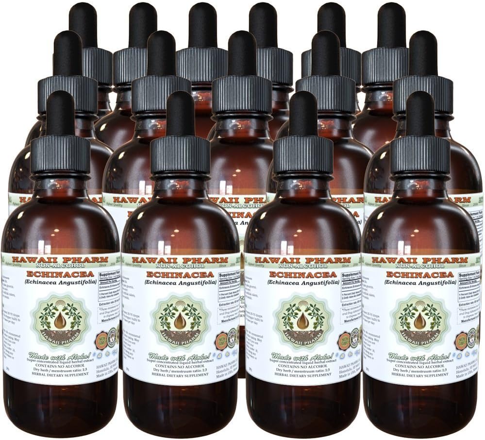 Echinacea Alkol-Free Liquid Extract, Echinacea (Echinacea Angustolia) kuru Kök Glycerite Hawaii Pharm Natural Herbal Supplement 15x4 oz