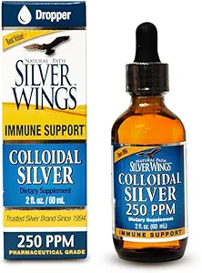 Doğal Pat Silver Wings Colloidal Silver Liquid - Geliştirilmiş Immune Support Supplement - 250ppm (1250mcg) - 2oz Dropper