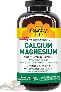 Ülke Yaşam Hedefi-Minsül Magnezyum D-Complex, 1000 mg/500 mg/10mcg, 360 Vegan Capsules, Sertifikalı Gluten Free, sertifikalı Vegan, Doğrulanmış Olmayanlar...
