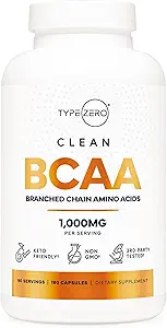 Tip Zero BCAA 1000 mg (180 Capsules, 90 Hizmetler), Bölünmüş Zincir Amino Asitler (500 mg of L-Isoleucine and L-Valine)