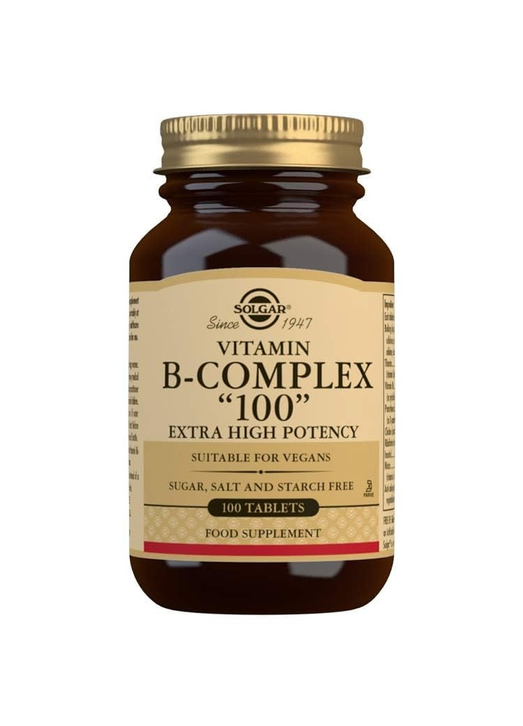Solgar B-Complex 100" - 100 Tablet - Enerji Metabolism, Cardiovascular Health, Nervous System Support - Non-GMO, Vegan, Gluten Free - 100 hizmet