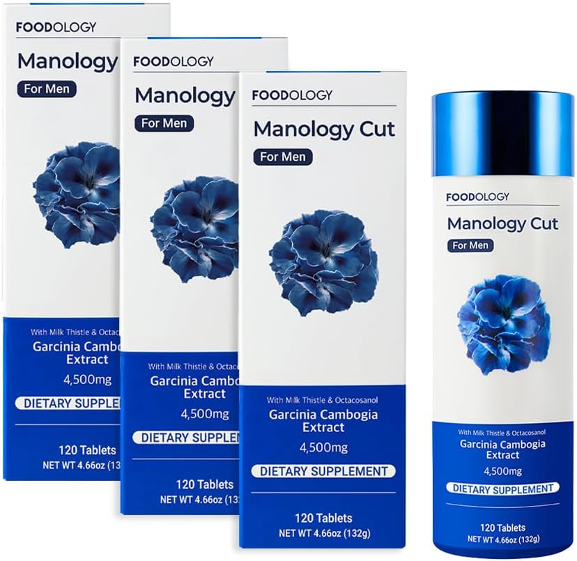 FOODOLOGY Manology Cut (Συσκευασία 3-360 δισκίων, 180 σερβιρίσματος για 60 ημέρες) - Ισορροπία σώματος, βελτιωμένη αντοχή & ηπατική υγεία Υποστήριξη Garcinia Cambogia (HCA), Γαϊδουράγκαθο γάλακτος Octacosanol