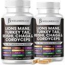Lions Mane Supplement Cognitive Support, Immune Health with Turkey Tail 20in1 Mushroom Reishi Cordyceps Chaga with Marshm Root - 120