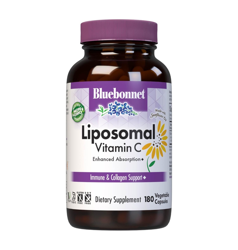 BlueBonnet Beslenme Liposomal Vitamin C 1000 mg, Sunflower Oil, Immune & Ortak Comfort*, Vegan, Kosher, Non-GMO, Gluten-Free, Soy-Free Milk-Free, 180 Sebze Capsules, 90 Hizmetler