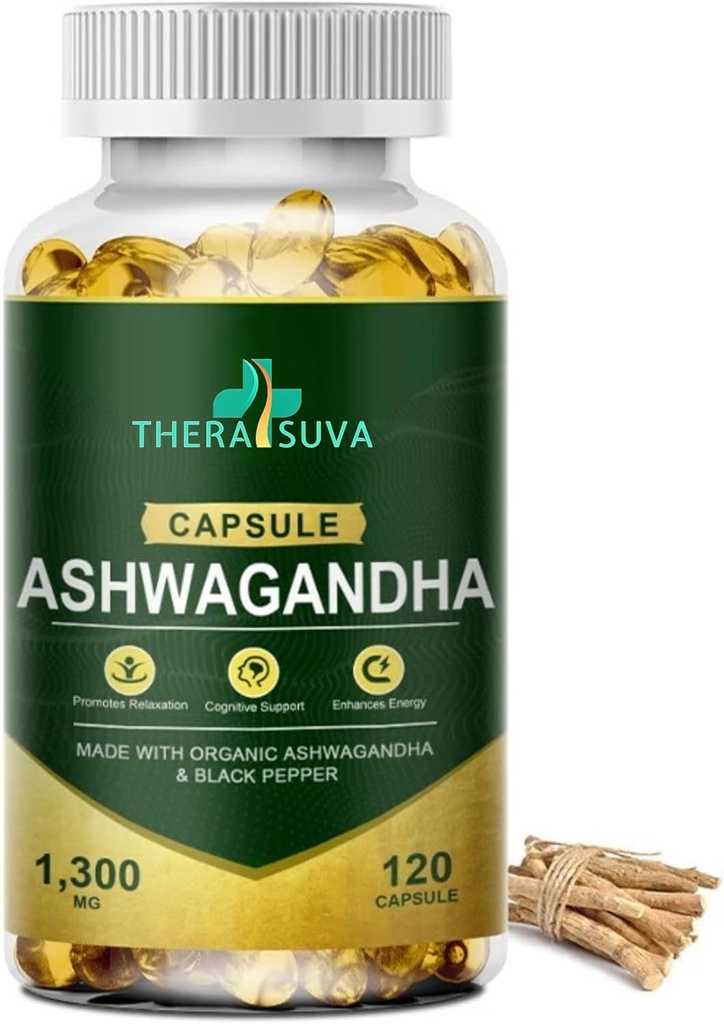 Organik Ashwagandha + Black Pepper, All Natural High Potency Supplement for Stress Relief and Vitality 120 Softgels, 60 Günlük Supply