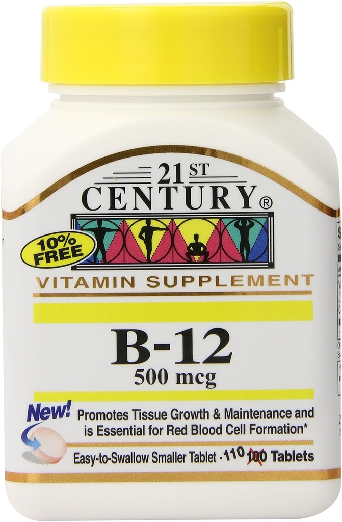 21ος αιώνας B-12 500 mcg δισκία, 110- Count (πακέτο των 3)