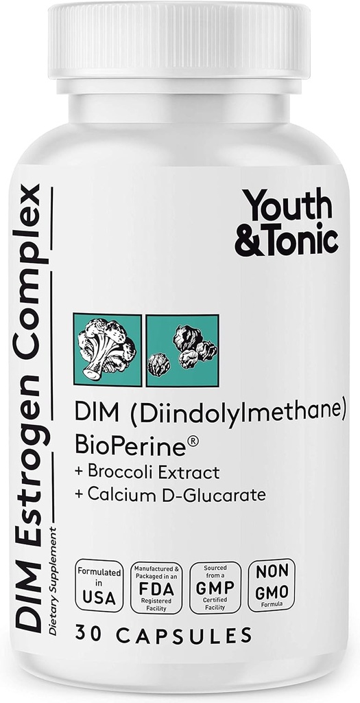 Estrogen Metabolism Desteği için Gençlik ve Tonic DIM BioPerine | Kadınlar ve Erkekler Hormonlar Estrogen Blocker | Diindolylhane Supplement - 30 Pills