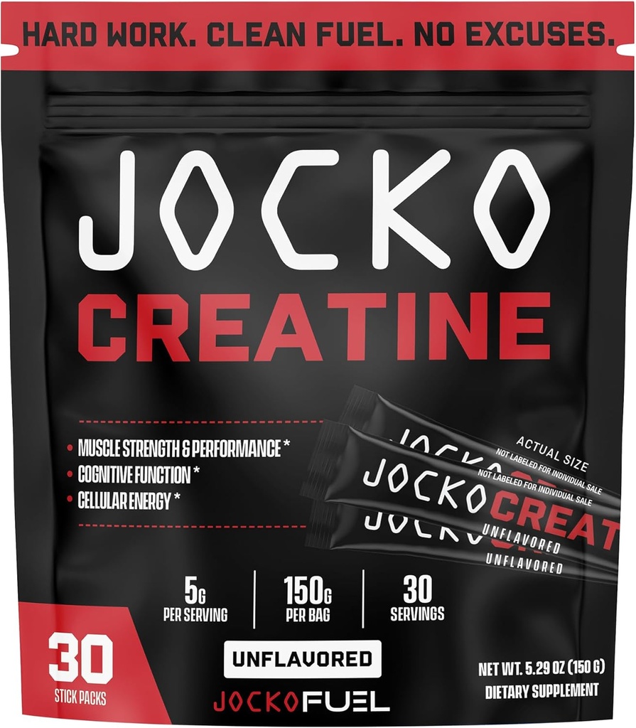 Jocko Chen Kre Packs - Erkekler ve Kadınlar için Kreatif Toz Seyahat Paketleri, Athletic Performance & Muscle Health için Tamam, 30 Hizmetler 150g (Unflavored)