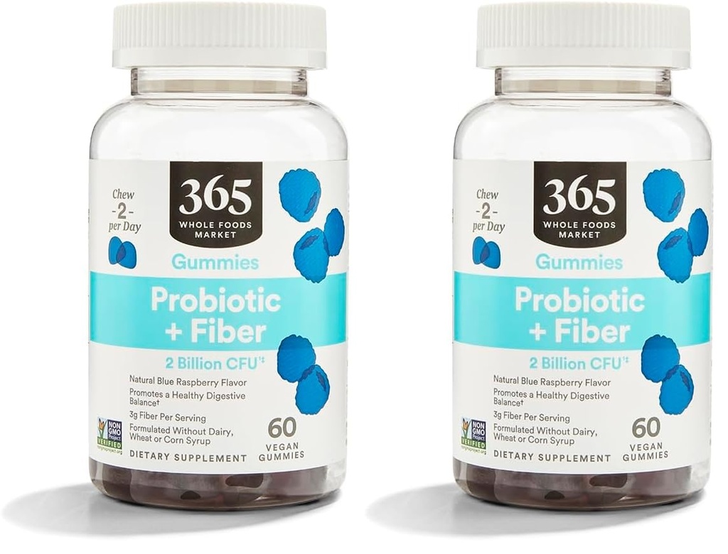 365 από Whole Foods Market, Gummies Probiotic Fiber 2 Bill Blue Raspberry, 60 Count (Pack of 2)