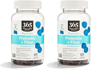 365 by Whole Foods Market, Gummies Probiyotik Fiber 2 Bill Blue Raspberry, 60 Kont (Pack of 2)