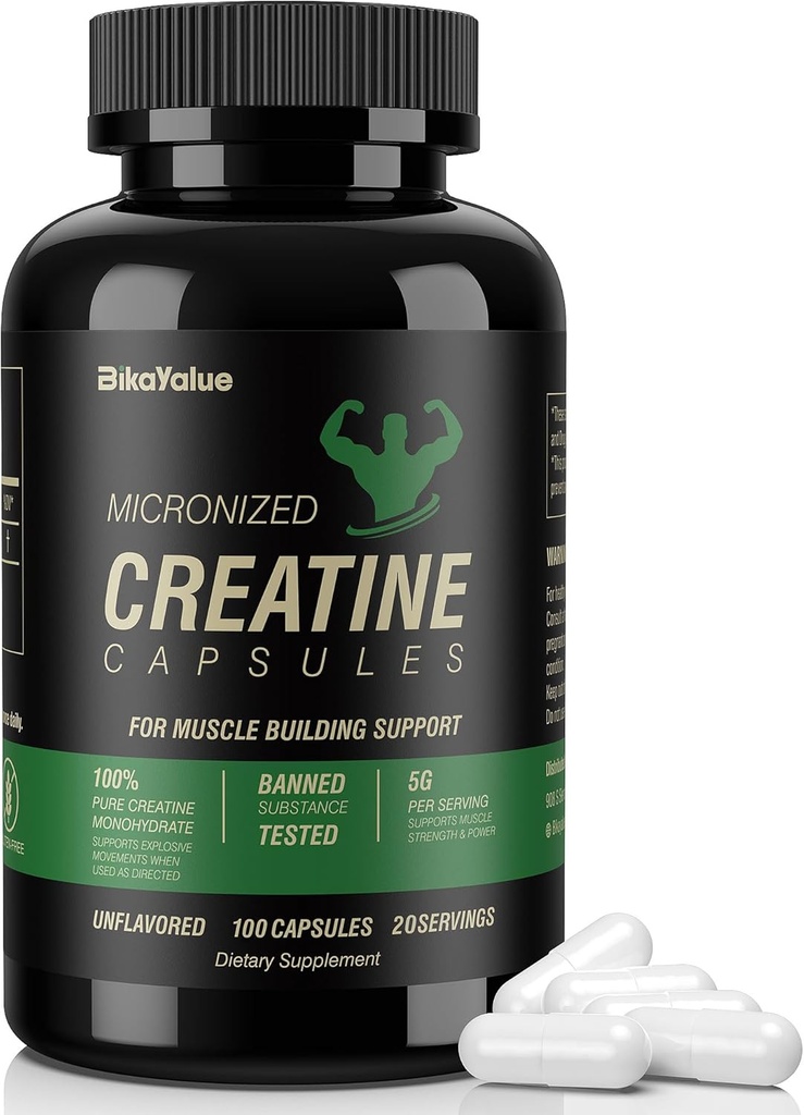 Mikronized Tinatine Monohidrat Capsules, Kas, Güçlü, Performans, Enerji, Kurtarma, Gluten Free Kresules (20 hizmet) için 100Capsules (20 hizmet)