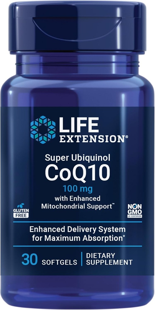 Life Extension Super Ubiquinol CoQ10 gelişmiş Mitochondrial SupportTM, Heart Health Supplement, maksimum Aborps 100 mg, Non-GMO, Gluten-Free, 30 softgels