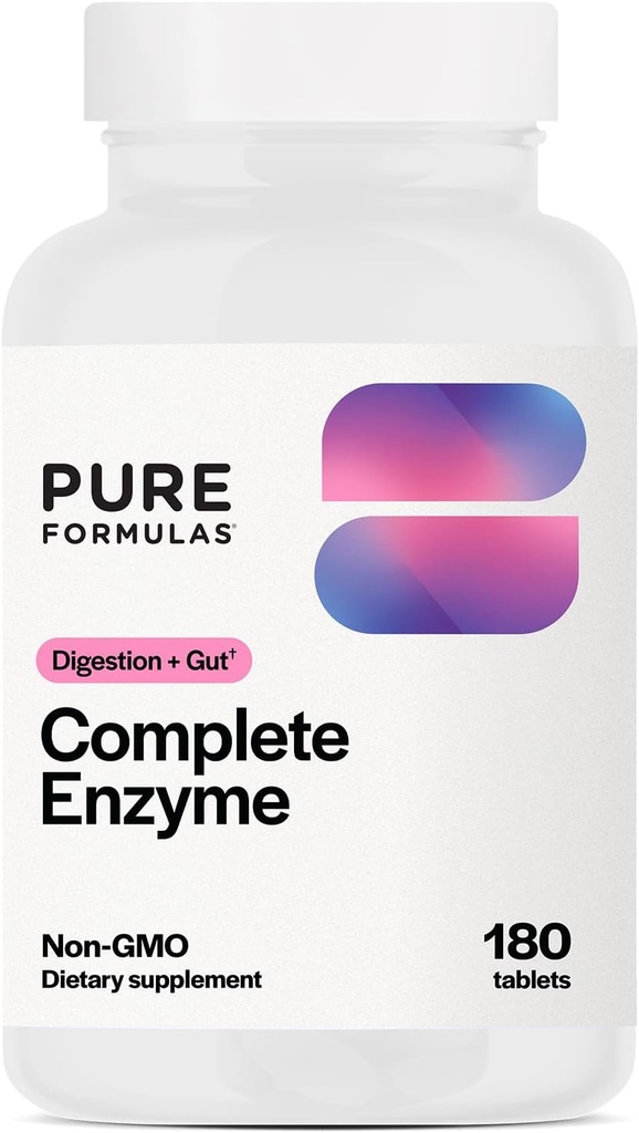 PureFormulas Complete Enzyme | Pancreatic Enzymes 1000mg (Full Strength) | Pancreatin Digestion Supplement with Protease, Amylase & Lipase | Digestive Support | Dairy, and Soy Free 180 Tablets