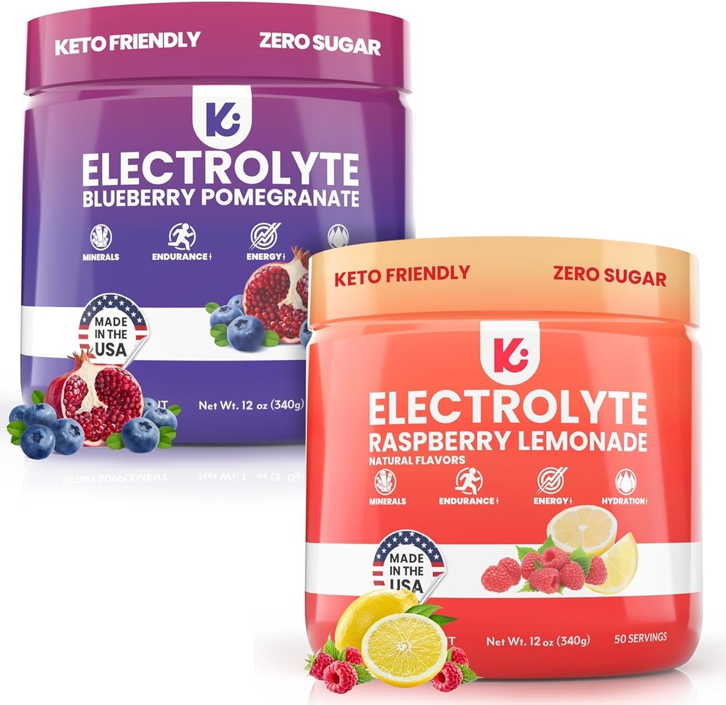 Keppi Electrolytes Toz Sche No Sugar - Zero Carbs - ABD'de Made - Gelişmiş Hydration, Performance & Recovery - Raspberry Lemonade & Blueberry Pomegranate Flavor - Mixes Easy No Clumpsps